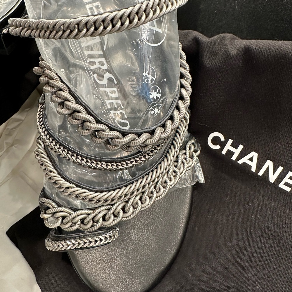 Chanel unique strappy sandals with chain EUC 39